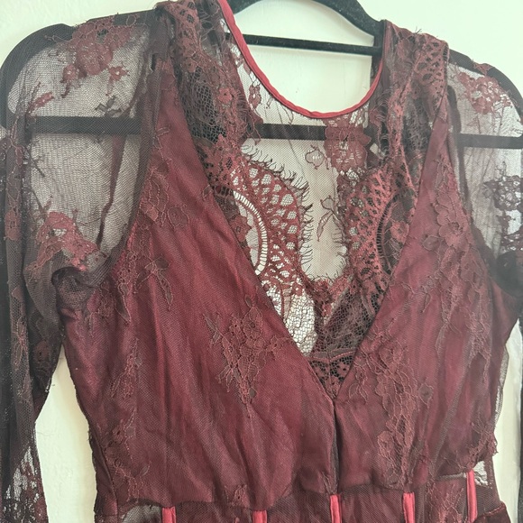 Free People Marlie Lace Mini Dress Burgundy Maroon Small - Picture 7 of 12